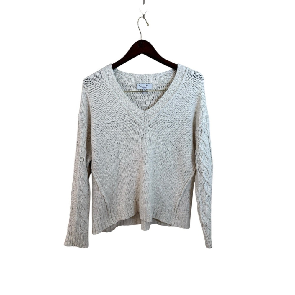 Michael Stars Beige V Neck Cable Knit Sweater‎ Size Medium EUC